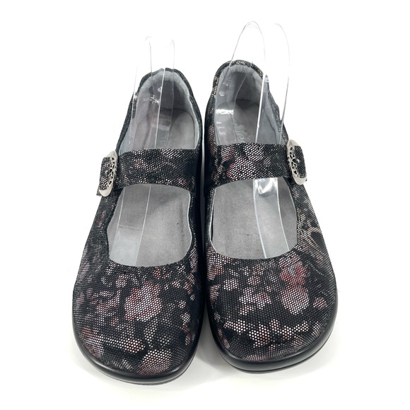 ALEGRIA Kourtney Womens Black Floral Mary Jane Shoes Leather Size 40 /9.5-10 - Picture 2 of 10